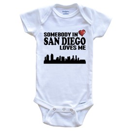 Somebody in San Diego Loves Me One Piece Baby Bodysuit, 18 Months White