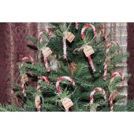 TAG Christmas Vintage Chenille CANDY Cane 10 Primitive CANES Glitter Tag Farmhouse