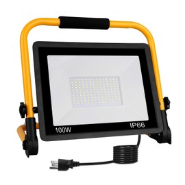T-SUN 100W LED Work Light, Waterproof LED Flood Light, Adjustable Portable Job Site Worklight with Power Cord for Garage, Construction Site, Outdoor Lighting