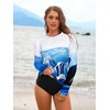 SHEKINI Damen Langarm Rash Guard Schwimmshirt Landschaftsdruck Serie Surfshirt Oberteile（XXL，Weiß-HL）