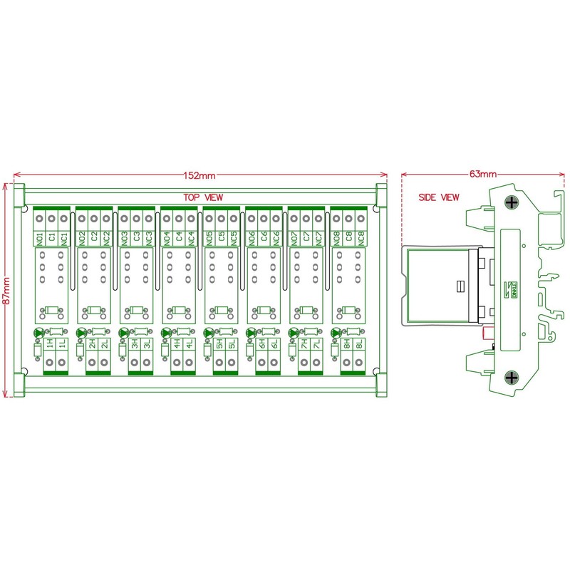 Electronics-Salon DIN Rail Mount AC/DC 24V control 8 SPDT 16Amp