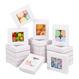 BENECREAT 30Packs 3.9x3.2x0.8inch Clear PVC Window Gift Boxes, Rectangle White Kraft Paper Present Boxes for Fake Nails, Mini Crafts, Jewelry Necklace Display