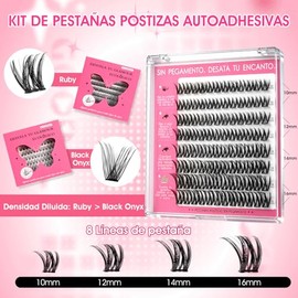 96PCS Pestañas Postizas Autoadhesivas, Pestañas Postizas Kit, Incluye Rizador de Pestañas y Pinzas, No Necesita Pegamento, Kit De Extensión de Pestañas, 10-16 mm de Largo, Rizo Tipo D (Ruby)