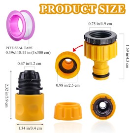Hose Tap Connector Kit Threaded Faucet Adaptor and Hose Connectors End Quick Connectors with Seal Tape for Tap Hosepipe Fitting Universal for Kitchen Garden Tap Hose (Plastic)