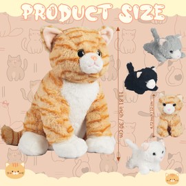 Youthfuljive 5 Pcs Cat Stuffed Animal Plush,Cat Plush Mommy Toy with 4 Baby Kittens in Zipper Pouch,Cute Stuffed Cat for Kids Boys Girls Birthday Gifts