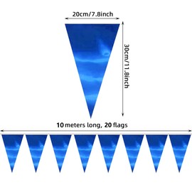 40M/130FT Blue Triangle Pennant Banner Flag Metallic Fabric Bunting Garland for Christmas Graduation Wedding Engagement Anniversary Bachelorette Birthday Bridal Shower Valentines Hen Party Supplies