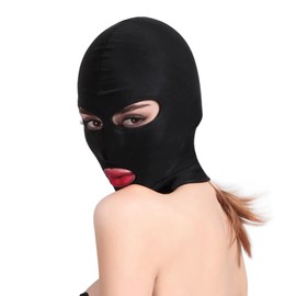 Unisex Full Cover Hood Mask Elastic Black Breathable Head Mask Opened Mouth Show Eyes Face Mask for Adult Cosplay Costume Hood Headgear for Couple Games Party Carnival Night Role Playing Mask