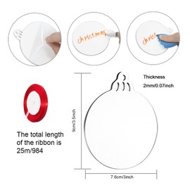 DARENYI Pack of 50 Transparent Acrylic Christmas Ornaments Acrylic Plate with Red Ribbon for DIY Crafts (7.6 cm x 2 mm)