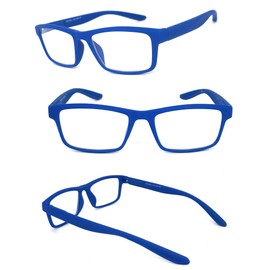 VeryHobby Men Women Retro Square Rubberized Frame Reading Glasses Spring Hinges (Blue, 2.50)