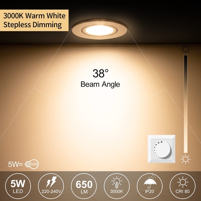 URing LED Recessed Spotlight, Flat, Swivelling, Dimmable, LED Spot with