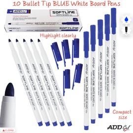 Handy Dry Erase Whiteboard Marker Pens, BLUE, Medium Point (1.0mm), Pack of 10, Bullet Broad Tip, School Office Home Everyday Use, iZOFAX Black Ball Pen