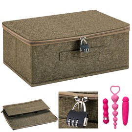 Briwooody Discreet Lockable Adult Toy Bag Storage Organizer Toy Bag Storage Bins Case with Zipper Lid 15 x 10 x 6.3 Inches for Women and Men Clothes Container(Coffee)