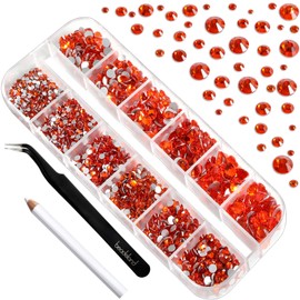 Beadsland Rhinestones for Makeup,8 Sizes 2500pcs Orange Flatback Rhinestones Eye Gems for Nails Crafts with Tweezers and Wax Pencil,Orange,SS4-SS30