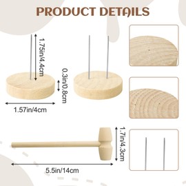 12 Pcs Crochet Doll Stands, Wooden Crochet Stand with Mallet for Positive Crochet Animals, Single Steel Needle Knitted Doll Holder, Wooden Base for Positive Potato Penguin Pickle Display