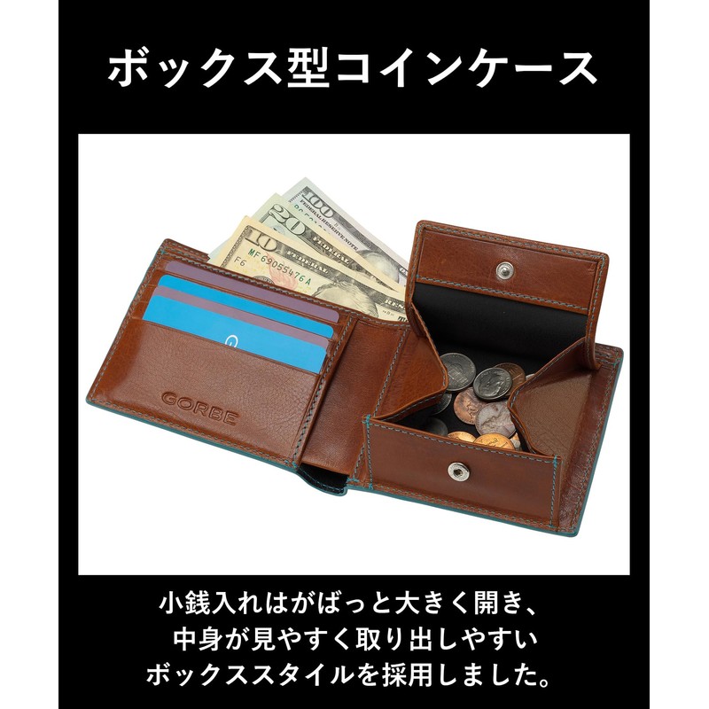 Golbe c/e Men's Bi-fold Wallet, Cowhide Leather, Vegetable Tanned Leather,