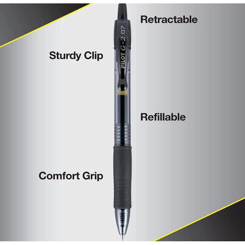 Pilot G2 07 Black Fine Retractable Gel Ink Pen Rollerball