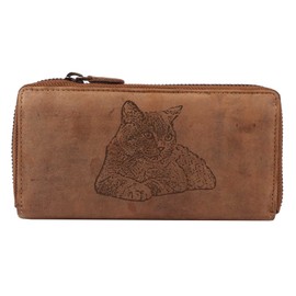 Women's Wallet with Cat Motif Leather 19 x 2.5 x 10 cm I Gift Idea for Cat Lovers, Cat 03, Vintage