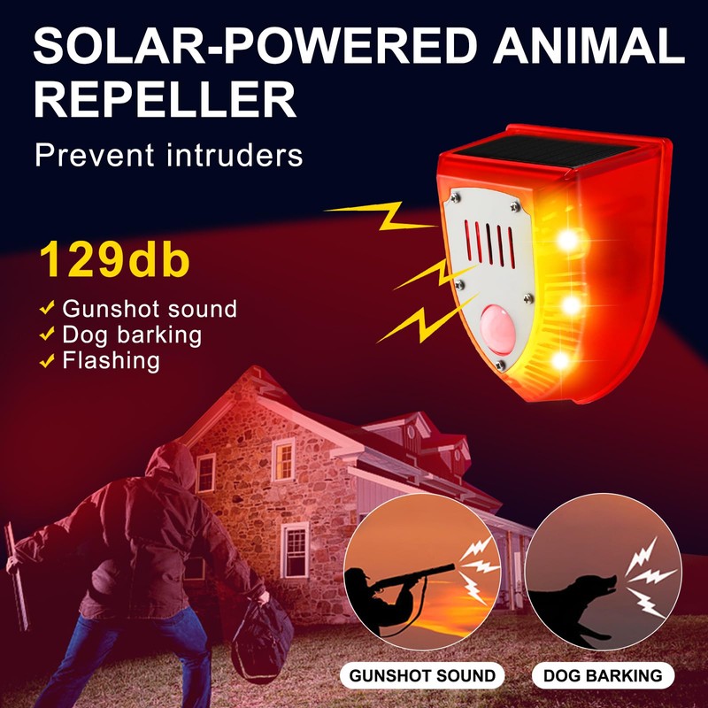 Qualirey 4 Pcs Solar Alarm Motion Detector with Sound Outdoor