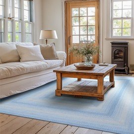 Homespice Sky Blue Jute Braided Rope Rug, 5x8' Rectangle - Country Style Coastal Decor, Perfect for Bedrooms and Living Rooms - Easy to Clean and Pet Friendly