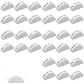 Tinoaly 30pcs Table Number Stands, Semicircular Wooden Place Card Holder for Photo Name Tag Menu Reusable Table Sign Holders for Wedding Restaurant Banquet Birthday Party (White)