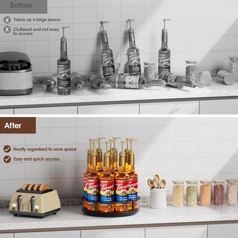 Nuovoware 9 Bottles Rotating Coffee Syrup Rack, Syrup Rack Organizer