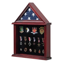 Tieeqe Solid Wood Flag Display Case Military Shadow Box Fit a Folded 3'x5' Flag for Army Navy Air Force Veteran Flag American Military Flag Display Case with Certificate Holder, Mahogany