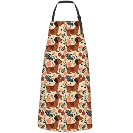cromcu Dachshund and Floral Apron for Adult,Oxford Fabric Cooking Kitchen Adjustable Waterproof Heat Insulation Aprons with 2 Pockets,Ideal Gifts for BBQ,Baking,Chef,Coffee House,Shop,28x33in