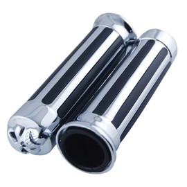 Jambo 2x Chrome Handlebar Hand Grips Fits Cruisers Harley Suzuki Kawasaki Yamaha Honda with 1" inch Throttle Grips
