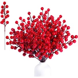 DIRXVMC 30 Pack Artificial Red Berry Stems 8.9inch Christmas Red Berry Picks Holly Berry Branches for Christmas Tree Decorations Holiday DIY Crafts Xmas Ornaments Wedding Home Decor (30, Red)