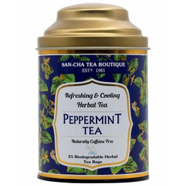 Sancha Tea Boutique, Peppermint Tea, 25 Pyramid Tea Bags, Pure Mint Tea Bags, Caffeine Free Herbal Tea, Real Peppermint Leaves