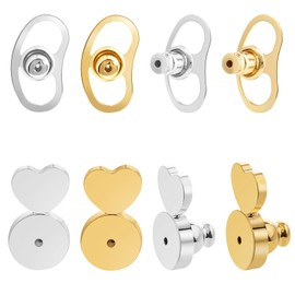 Earring Backs, HDGDT Earring Backs for Droopy Ears, Double Ear Heart Shape Earring Backs Replacements for Studs, 8pcs Tight Earring Lifter Backers for Heavy Earrings (Mixed Color)