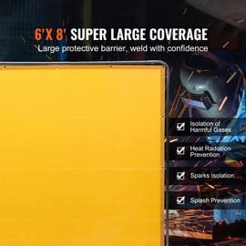 Happybuy Welding Screen with Frame,6' x 8' Welding Curtain Screen,Flame-Resistant Vinyl Welding Protection Screen on 4 Swivel Wheel (2 Lockable),Moveable & Professional for Workshop/Industrial, Yellow