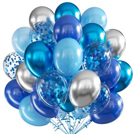 Blue Balloons Set,60pcs 12In Dark Blue Party Balloons Light Blue Metallic Blue Silver Latex Balloons Confetti Blue Balloons for Baby Shower Birthday Wedding Graduation Blue Theme Party Decor