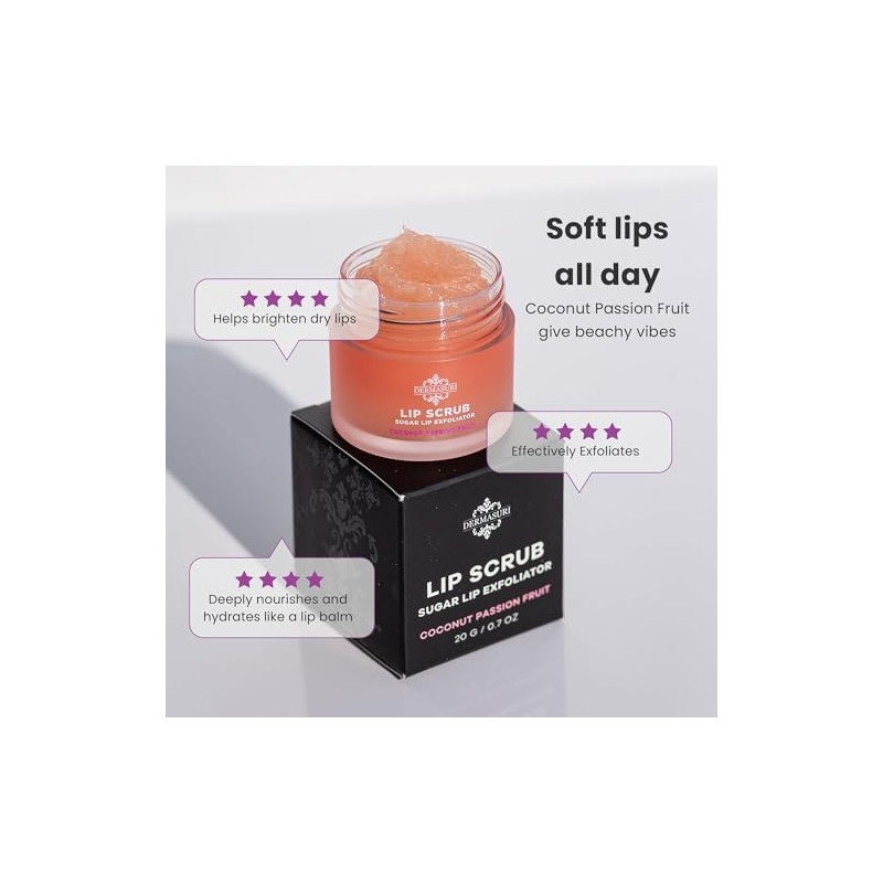 Dermasuri Exfoliante y humectante para labios, exfoliante de azúcar para