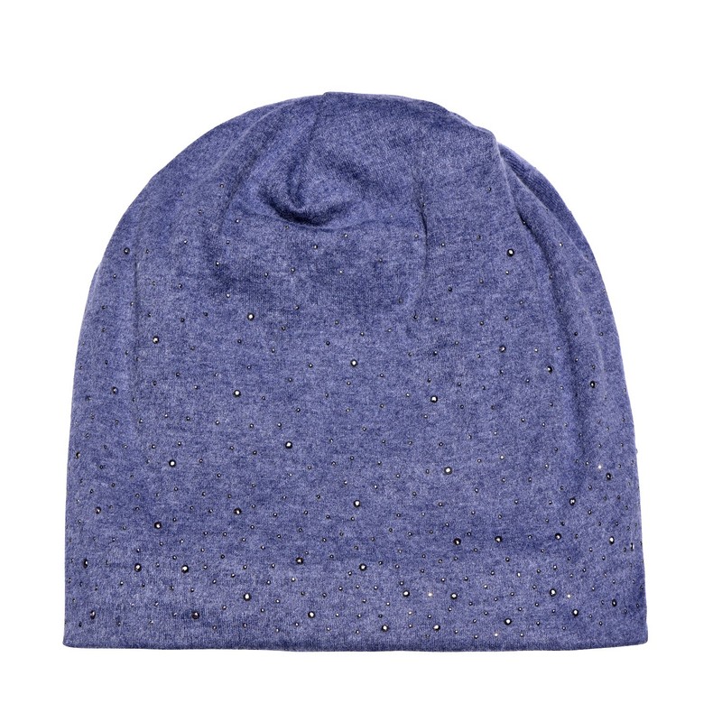 DonDon Women's Slouch Beanie Winter Hat Silver Sequins Studs Blue