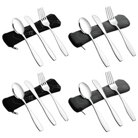 Jandson 12 Pieces Reusable Travel Cutlery with Case, Stainless Steel Lunch Silverware Set