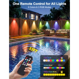 JOFIOS Fence Lights Solar Powered with Remote 12 Pack, Warm White, Cool White and RGB Color Glow LED Solar Lights Outdoor, Dusk to Dawn Solar Fence Lights for Patio, Backyard, Railing, Deck, and Wall