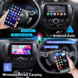 【4+64】 Android Car Radio for Kia Soul 2014 2015 2016 2017, 9'' IPS Touchscreen Stereo with Wireless Carplay&Android Auto, GPS/WiFi/Bluetooth 5.2/ SWC/AHD Backup Camera/HiFi/FM/MIC/RCA/Split Screen