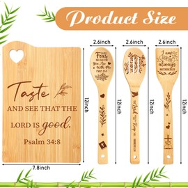 RimCereal 4 Pcs Christian Gifts for Women Mom Bible Verse Bamboo Cutting Board Faith Religious Spatula Spoon Set Catholic Inspirational Gifts for Mother's Day Christmas Birthday(Lord is Good)