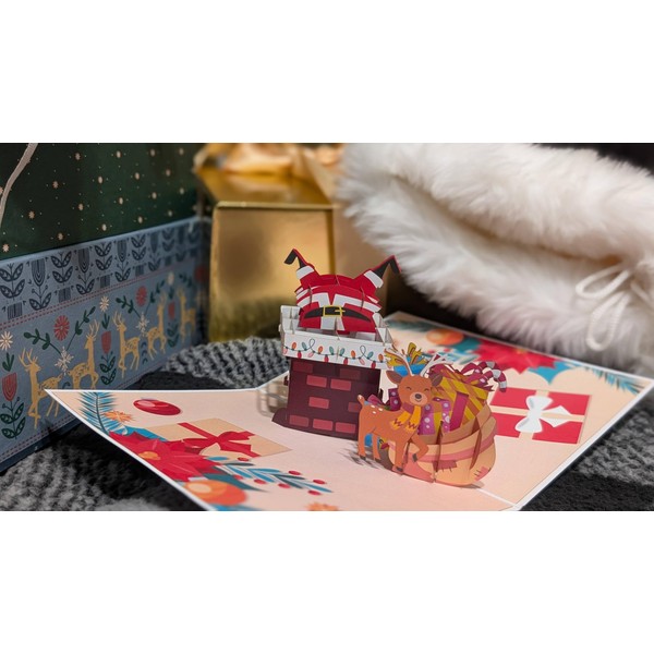 3D Pop-Up Christmas Card- Santa in Chimney