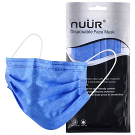 NUÜR 10pcs 3 Ply Disposable Face Mask, Mask with Filter Layer and Elastic Earloop, Retail Sealed bags, Blue