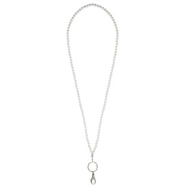MPC Brands Longer Length Pearl Lanyard for Women With Rhinestone Diamond Accent, White