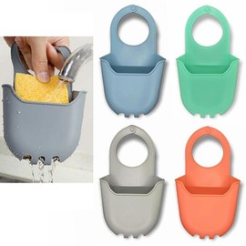 4 Sink Caddy Kitchen Silicone Soap Sponge Holder Hanging Basket Dish Bath Shower - Colour: gray