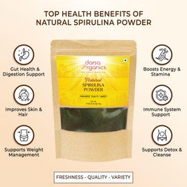Darsa Organics Natural Spirulina Powder – 4 oz (113g) – 100% Pure Vegan Superfood – High Protein, Antioxidants & Nutrients – Non-GMO, Gluten-Free, Additive-Free Green Supplement