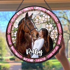 Bfigift Custom Horse Portrait Art Suncatcher Stained Glass Remembrance Decor Window Hanging Horse Lover Gift Bereavement Keepsake Loss of Pet Housewarming