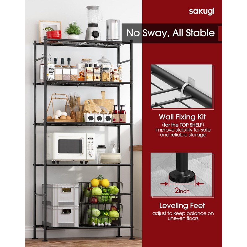 Sakugi Storage Shelves - 5 Tier Shelf Organizer, Heavy Duty