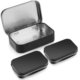 Tyqour 3pcs Rectangular Small Tins with Lids Tin Boxes Tins Container Metal Empty Hinged Tin Storage Boxes for Candy Key Earrings(Black)
