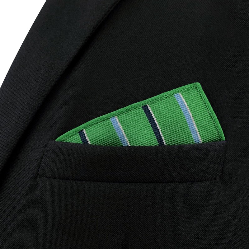 [S&W SHLAX&WING] Men's Striped Pocket Square Kelly Green Blue Stripe