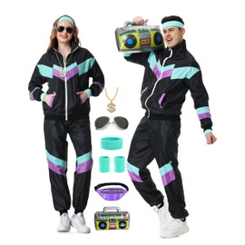 80s Track Suit for Men Women 90s Retro Windbreaker Suit 80s 90s Outfit Men Women 80s Tracksuit for Couples Neon Wind Suit