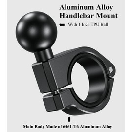 BRCOVAN 2PCS Aluminum Alloy Handlebar Clamp Mount Base with 1'' TPU Ball, Fit on 0.875''/1''/1.125''/1.26'' Round Rails, Compatible with RAM Mounts B Size 1'' Ball Double Socket Arm
